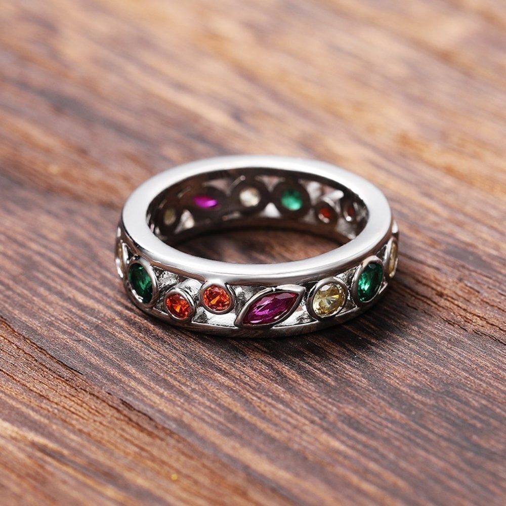 "Colorful CZ Multi Shapes Eternity Beautiful Fashion Ring for Women, UNVN12301 - Picture 2 of 3